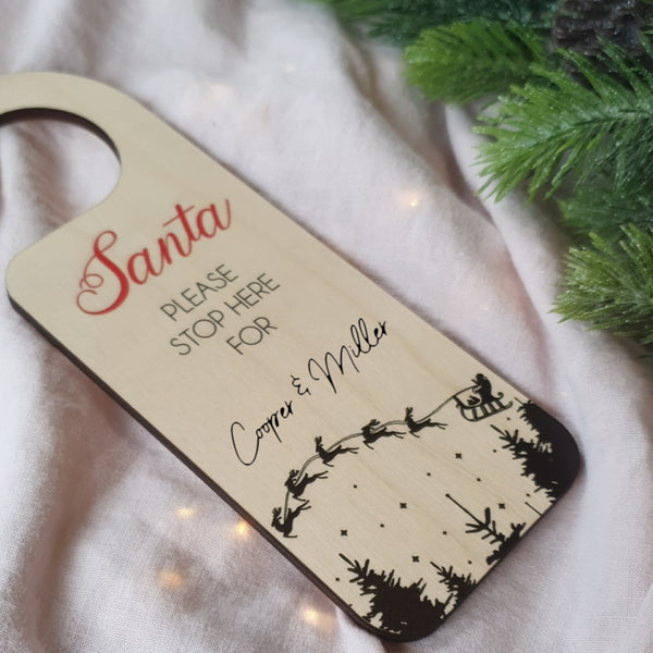 Santa please stop here for... Wooden Door Hanger - Add name/s